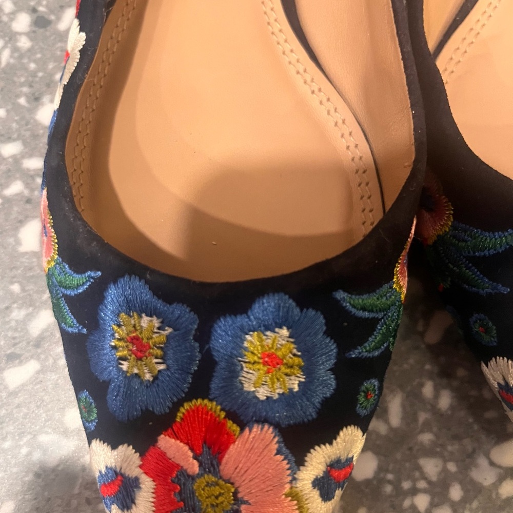 Tory Burch Navy Floral Embroidered Flats - Picture 2 of 6